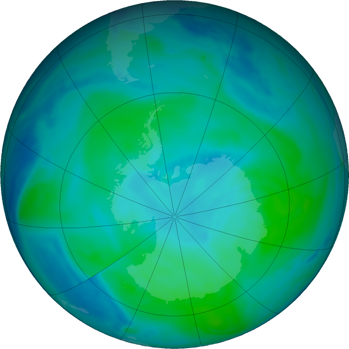 Antarctic ozone map for 15 January 2023